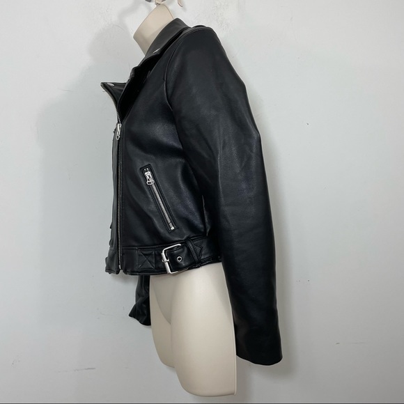 Zara faux leather vegan moto motorcycle jacket black size small zippers - Picture 3 of 8